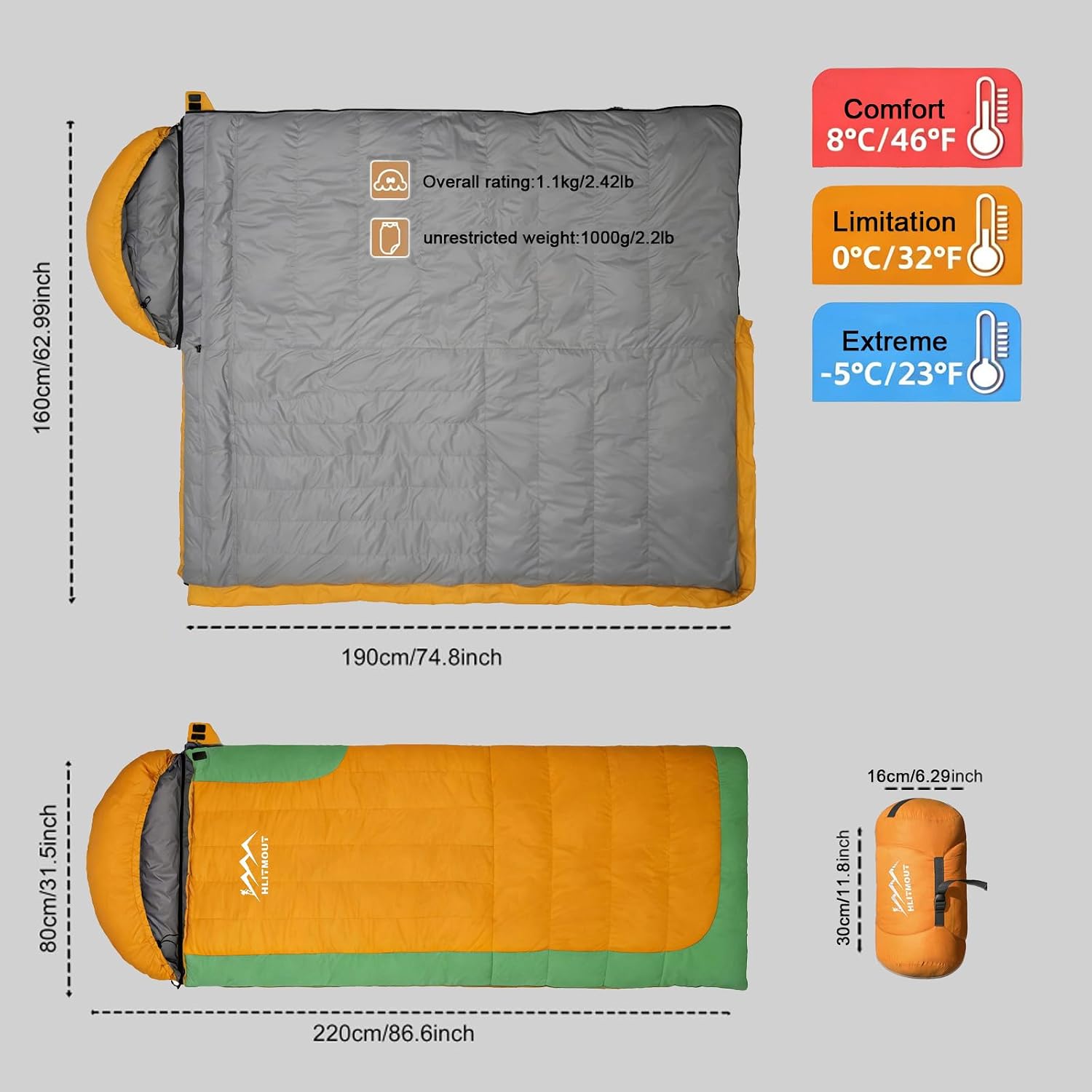 3-in-1 Lightweight Down Sleeping Bag for Adults and Teens - Image 2