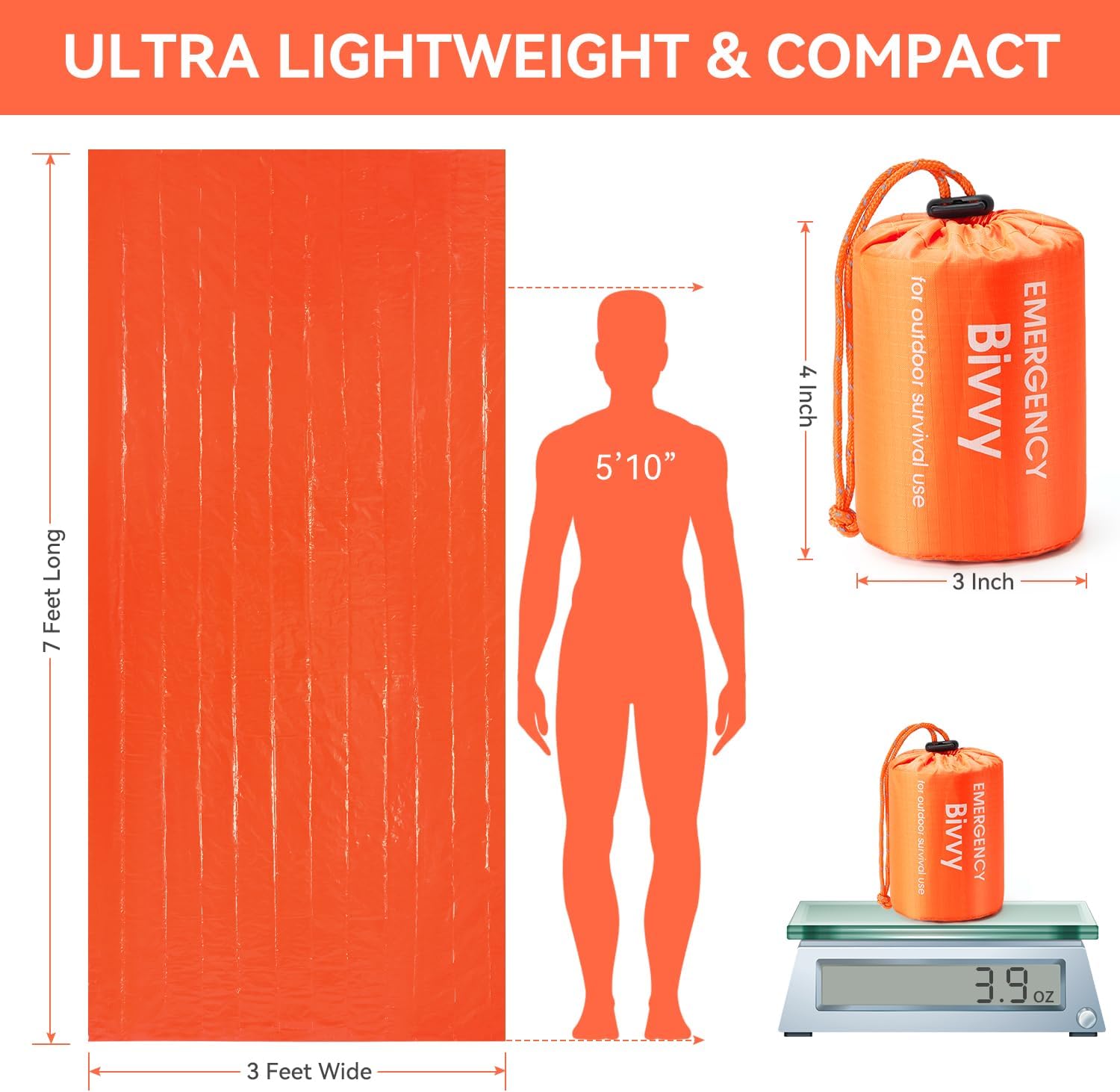 Esky Emergency Sleeping Bag, Survival Bag Portable Thermal Bivy Sack, Waterproof Lightweight Emergency Blanket Survival Gear with Compass for Camping Hiking Outdoor Adventure - Image 5