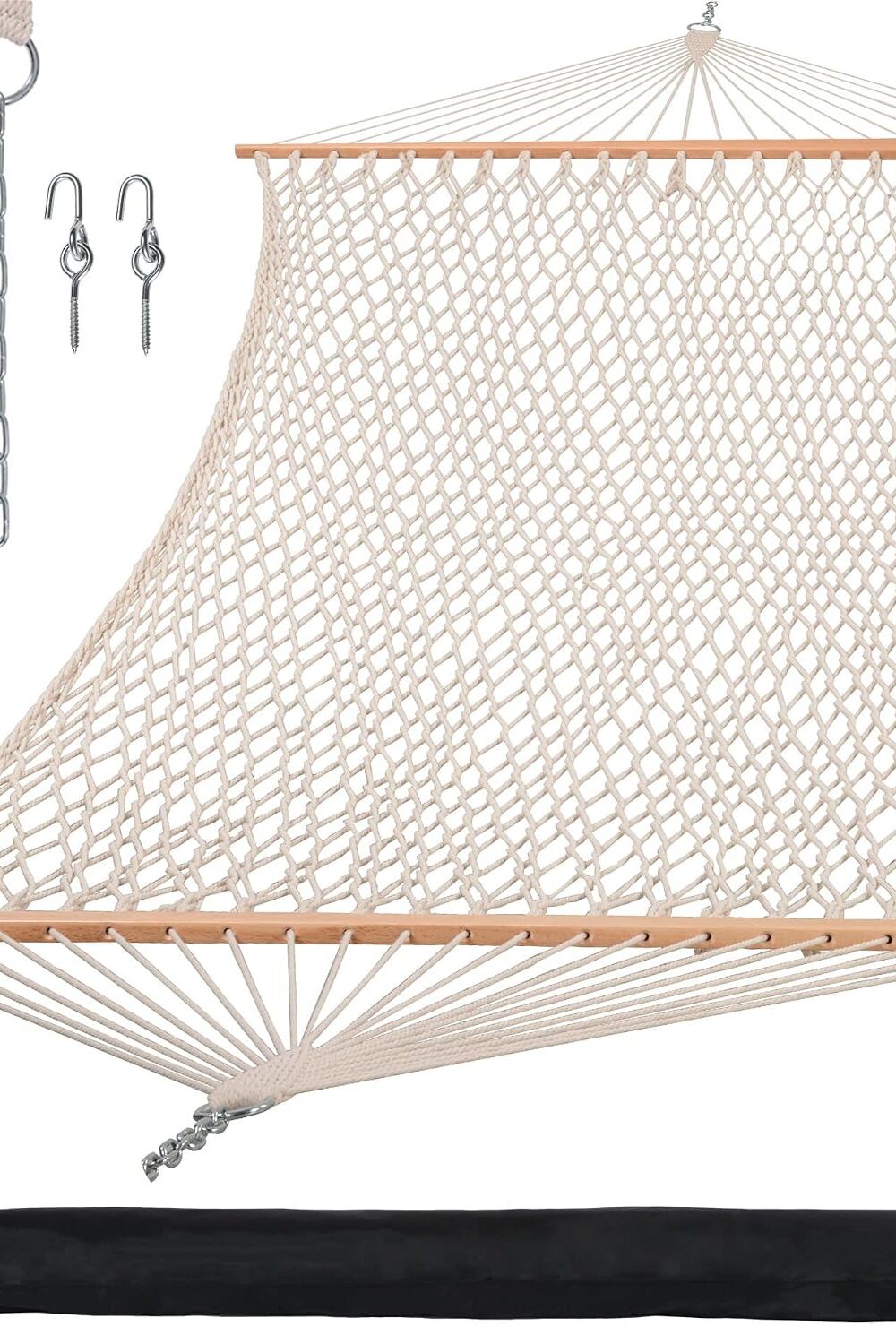 SUNCREAT Traditional Rope Double Hammock, 450 lbs Capacity, Natural