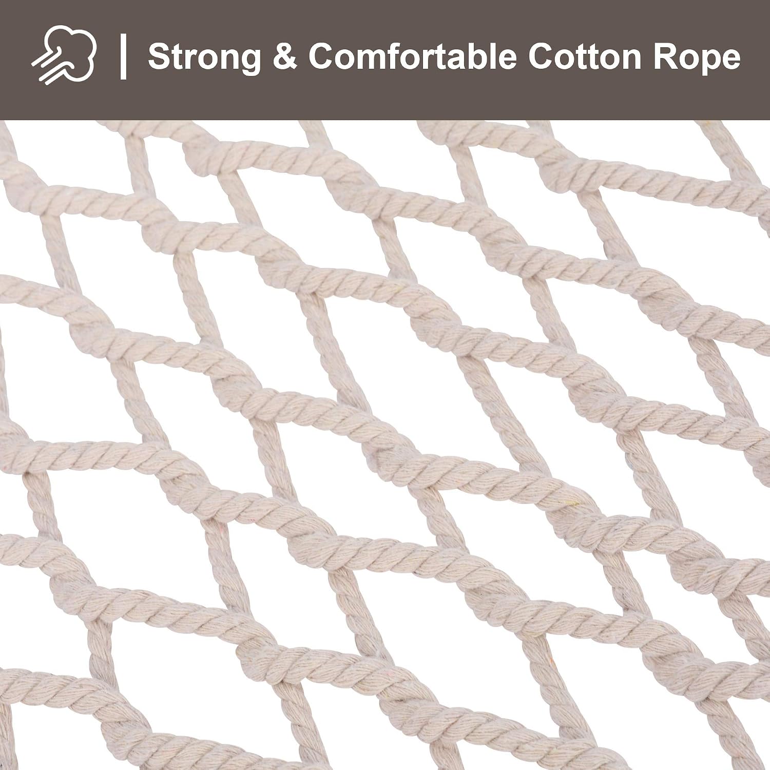 SUNCREAT Traditional Rope Double Hammock, 450 lbs Capacity, Natural - Image 4