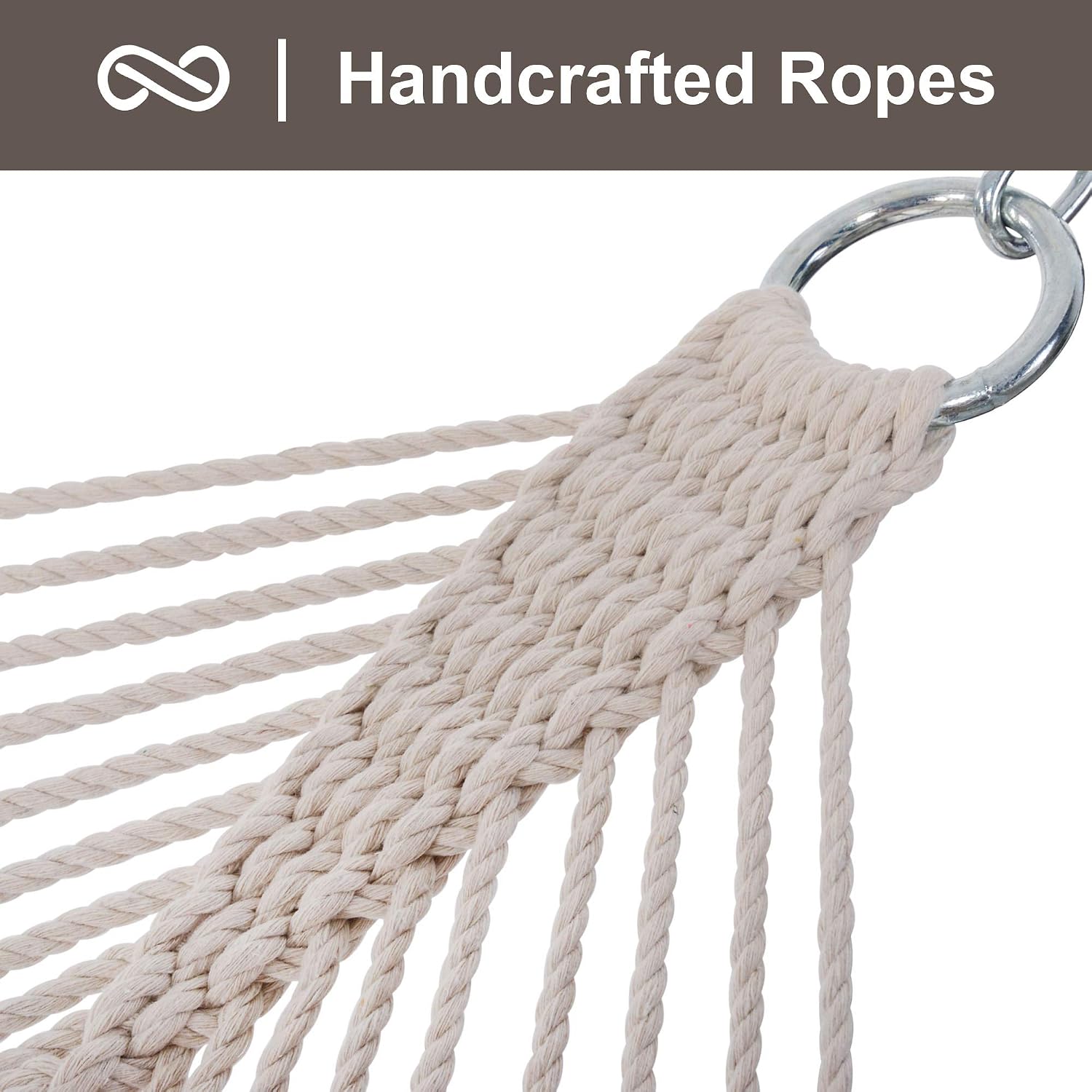 SUNCREAT Traditional Rope Double Hammock, 450 lbs Capacity, Natural - Image 5