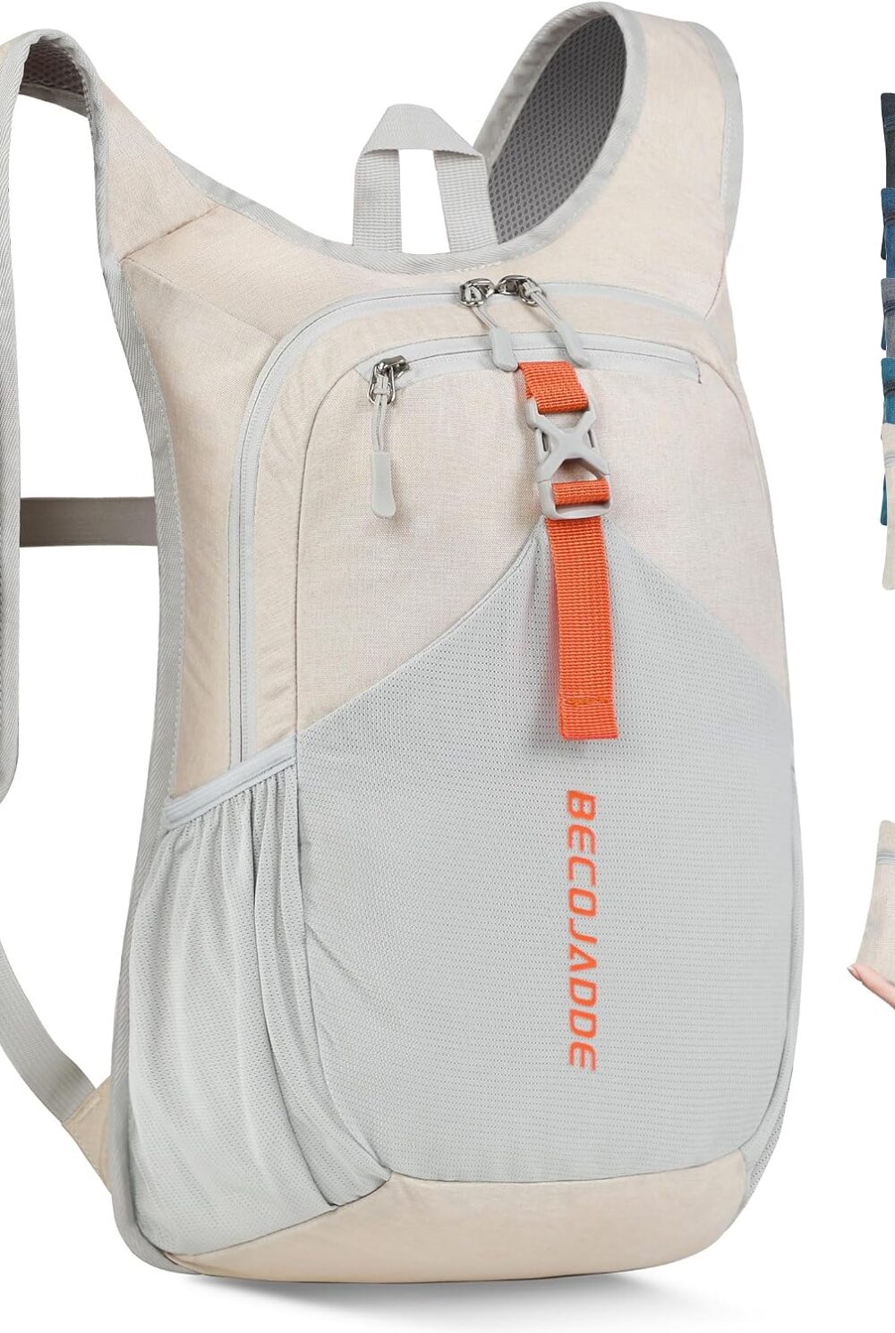 BECOJADDE 15L Small Hiking Backpack for Men Women Foldable Packable Back Pack Ultralight Hiking Daypack for Travel Camping Outdoor, Beige