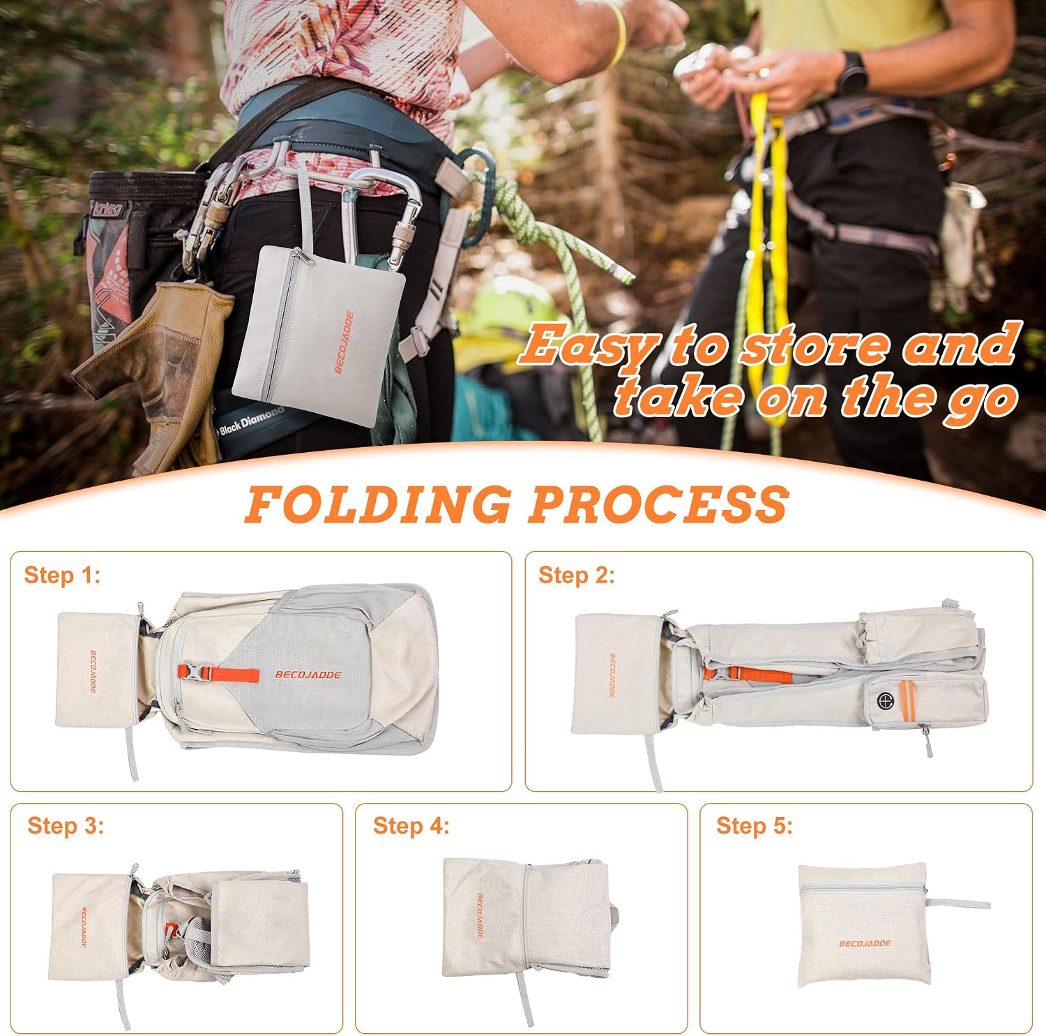 BECOJADDE 15L Small Hiking Backpack for Men Women Foldable Packable Back Pack Ultralight Hiking Daypack for Travel Camping Outdoor, Beige - Image 6