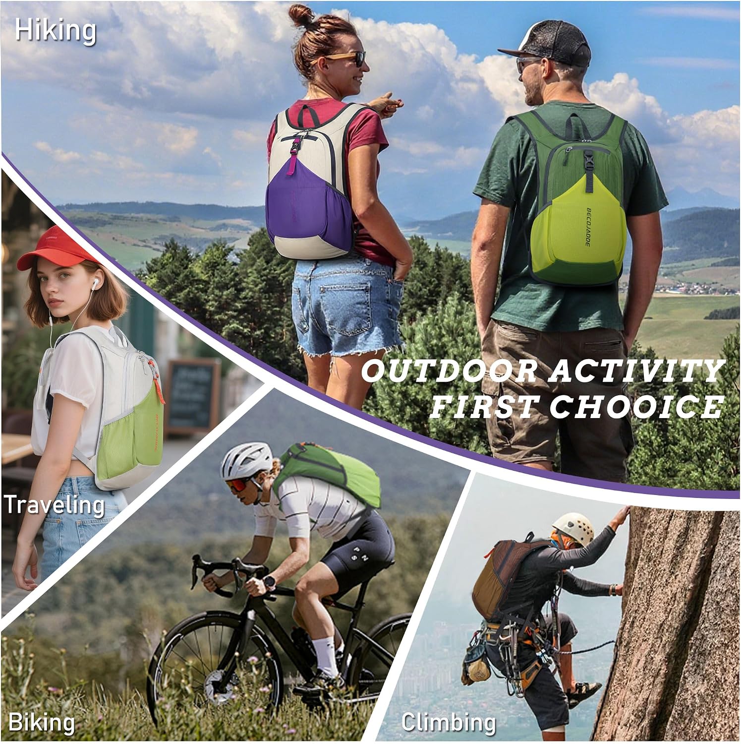 BECOJADDE 15L Small Hiking Backpack for Men Women Foldable Packable Back Pack Ultralight Hiking Daypack for Travel Camping Outdoor, Beige - Image 7